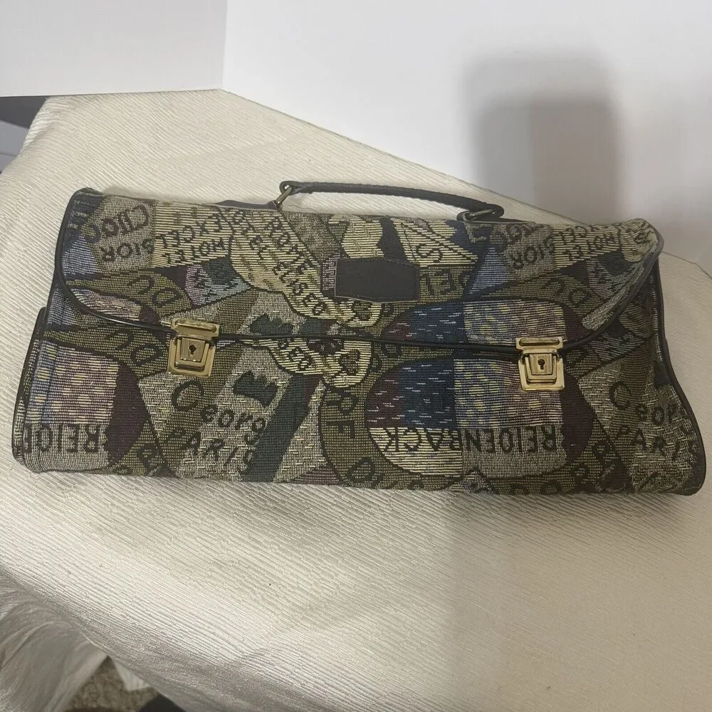 CUNARD HERZ Folding Travel Bag Train Case Tapestry Vintage Locking Carryon
